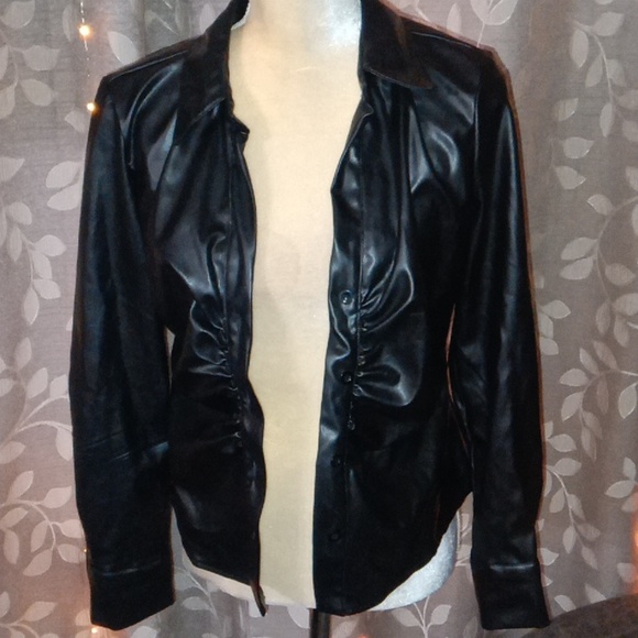 ~A Love Story Medium Faux Leather Button Down Shirt/Jacket - Picture 4 of 4